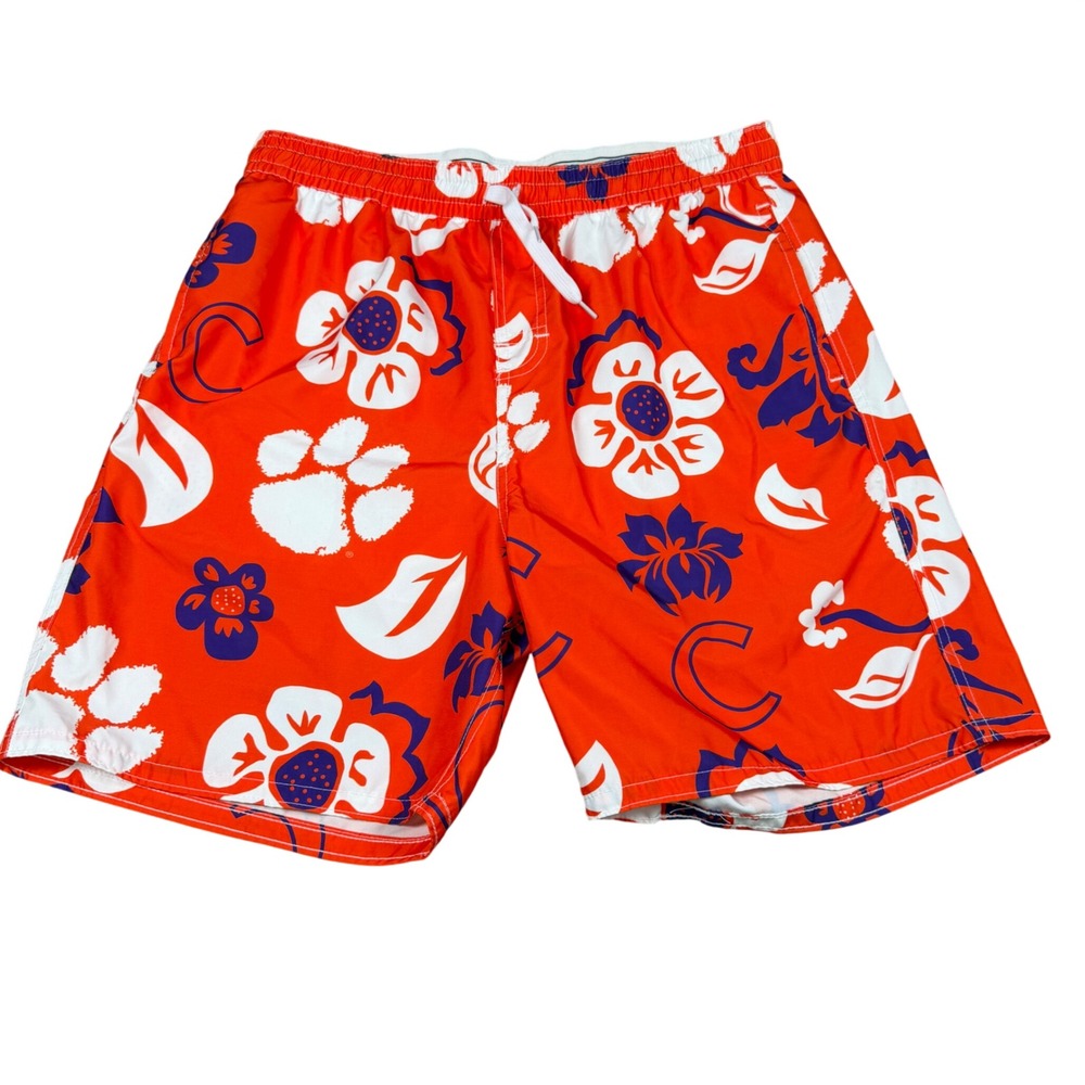 Clemson Swim Trunks Tigers Mens Orange Floral Paw Print  Large Wes and Willy